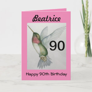 Tarjeta 90.º cumpleaños Elegante Colibrí Rosa