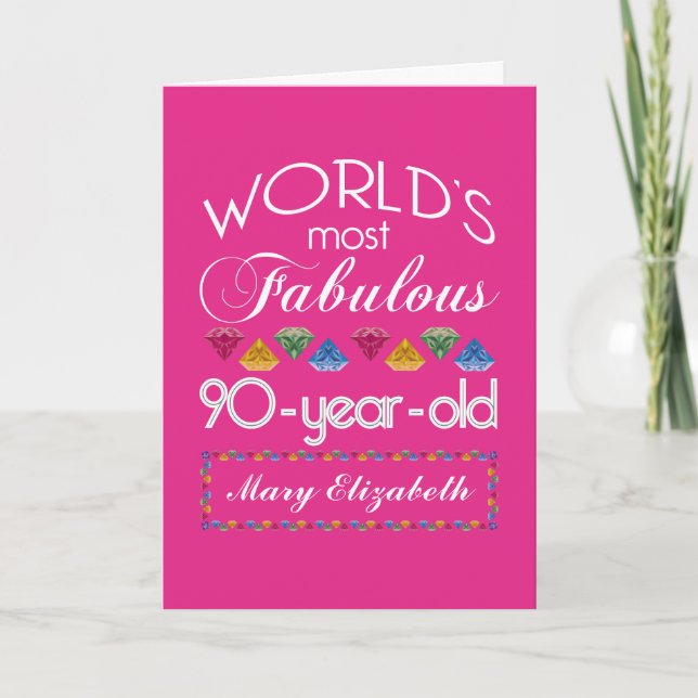 Tarjeta 90.º cumpleaños Las más fabulosas gemas coloridas  (Anverso)