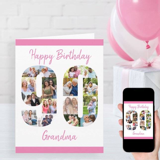 Tarjeta 90.º cumpleaños número 90 Collage de fotos Gran Pe (Subido por el creador)