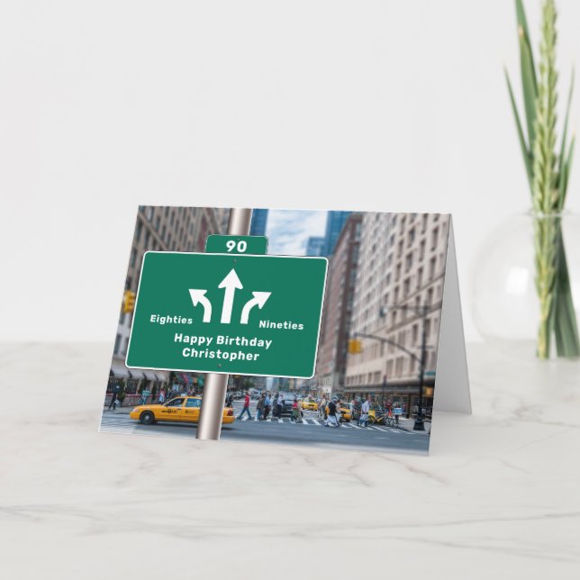 Tarjeta 90.º cumpleaños Rótulo de New York Street (Anverso)