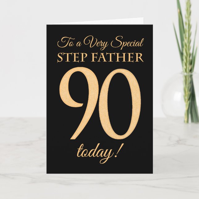 Tarjeta 90.º efecto de oro en negro, cumpleaños del padre  (Anverso)