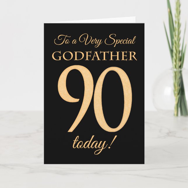 Tarjeta 90.º efecto de oro en negro, por cumpleaños del pa (Anverso)