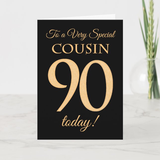 Tarjeta 90.º efecto de oro sobre el negro, para cumpleaños (Anverso)