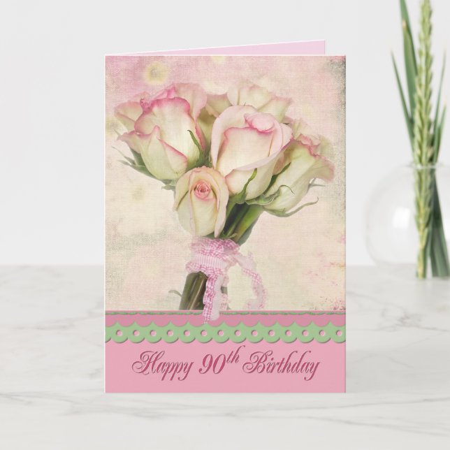 Tarjeta 90.º ramo de rosa de cumpleaños (Anverso)