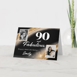 Tarjeta 90 and Fabulous Black Gold Photo 90th Birthday