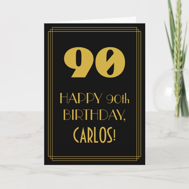 Tarjeta 90 Aniversario ~ Art Deco Inspira Aspecto "90" y n (Anverso)