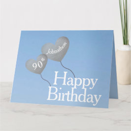 Tarjeta 90 Aniversario con globos de plata en cielo grande