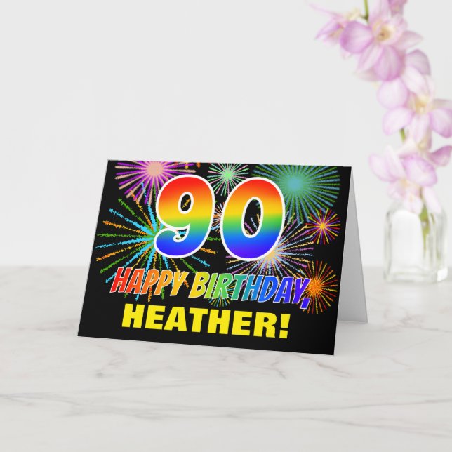 Tarjeta 90 Aniversario: Negrita, diversión, fuegos artific (Orquídea)