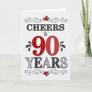 Tarjeta 90 años de alegría en el patrón negro blanco rojo