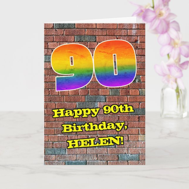 Tarjeta 90° cumpleaños: Arcoiris 90 inspirado en graffitis (Orquídea)