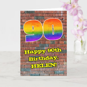 Tarjeta 90° cumpleaños: Arcoiris 90 inspirado en graffitis