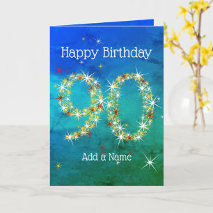 Tarjeta 90° cumpleaños - Estrellas - Verde azul - 90 años