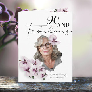 Tarjeta 90 & Fabulous Orchid Photo Birthday Greeting Card