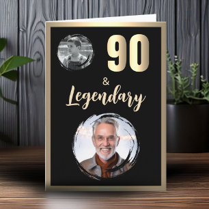 Tarjeta 90 & Legendario 2 Fotos Cumpleaños 90 Dorado