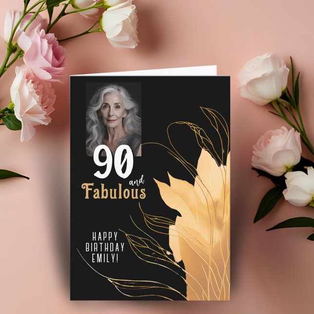 Tarjeta 90 y Fabulous Gold Foliage 90th Birthday Photo (Subido por el creador)