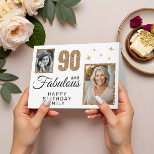Tarjeta 90 y Fabulous Gold Purpurina 2 Photo 90th Birthday