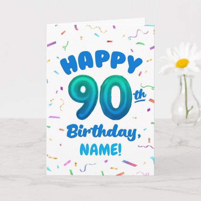 Tarjeta 90th Balloon Number Custom Name Birthday Card (Planta pequeña)