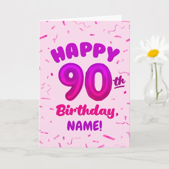 Tarjeta 90th Balloon Number Custom Name Birthday Card (Planta pequeña)