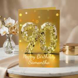 Tarjeta 90th Birthday Elegant Gold Diamond Sparkle Luxury