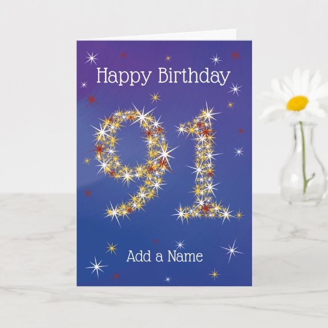 Tarjeta 91º cumpleaños - 91 en estrellas - azul - 91 años (Planta pequeña)