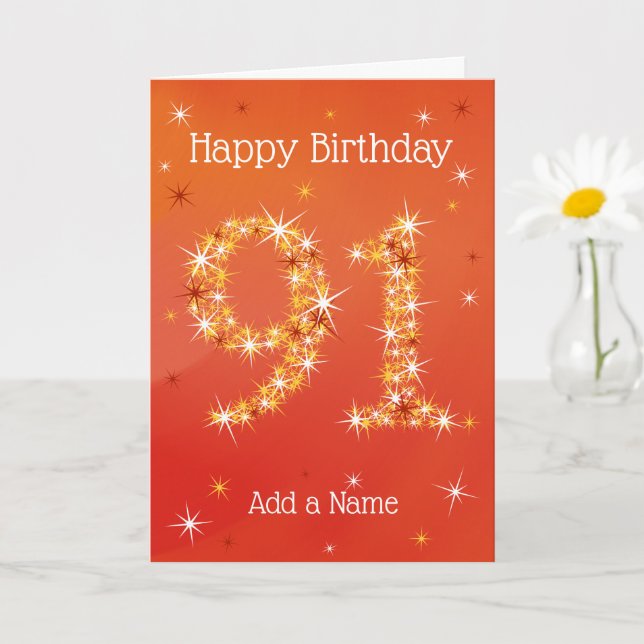 Tarjeta 91º cumpleaños - 91 en las estrellas - rojo - 91 a (Planta pequeña)