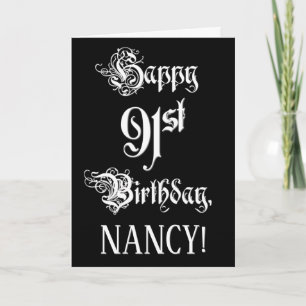 Tarjeta 91º cumpleaños: Elegante guión + nombre personaliz