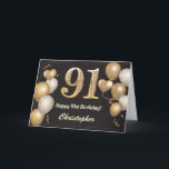Tarjeta 91º cumpleaños Globos de Oro y Negro<br><div class="desc">91º cumpleaños Globos de oro y negro y tarjeta de cumpleaños Confetti. Para una mayor personalización,  haga clic en el botón "Personalizar" y utilice nuestra herramienta de diseño para modificar esta plantilla.</div>