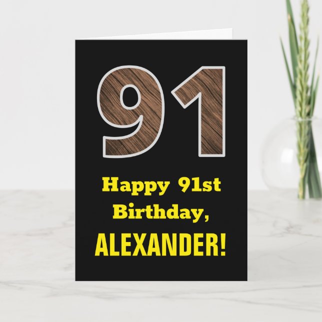 Tarjeta 91º cumpleaños: Nombre, Modelo de grano de madera  (Anverso)