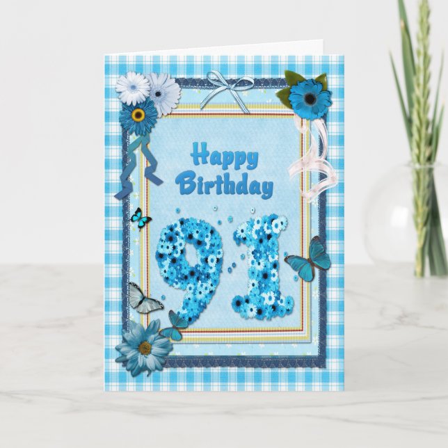 Tarjeta 91.º cumpleaños con un efecto scrapbook (Anverso)