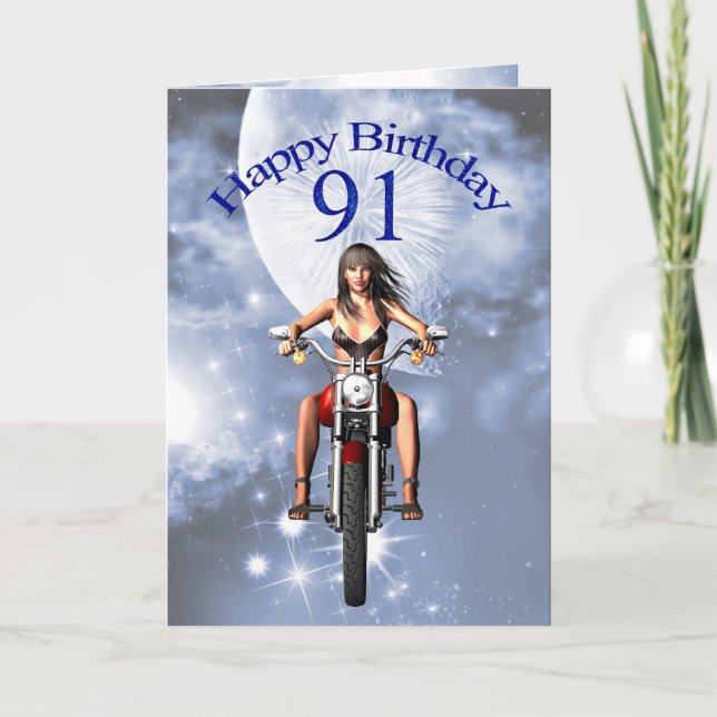 Tarjeta 91° cumpleaños con un chica de ciclismo (Anverso)