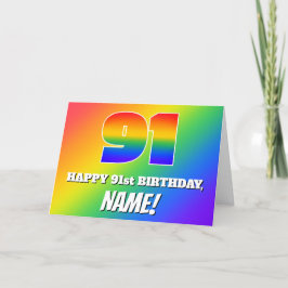 Tarjeta 91° cumpleaños: Patrón arcoiris multicolor # 91