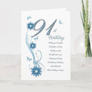 Tarjeta 91.o cumpleaños en trullo con las flores y la