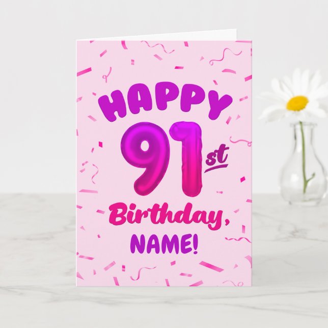 Tarjeta 91st Balloon Number Custom Name Birthday Card (Planta pequeña)