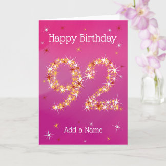 Tarjeta 92º cumpleaños - 92 en estrellas - rosa/morado - 9