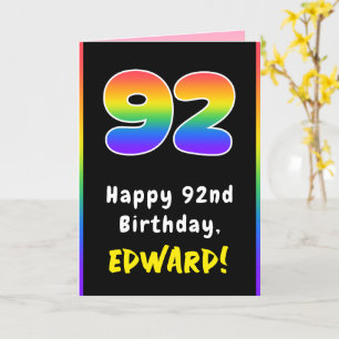 Tarjeta 92º cumpleaños: arcoiris colorido # 92, nombre per