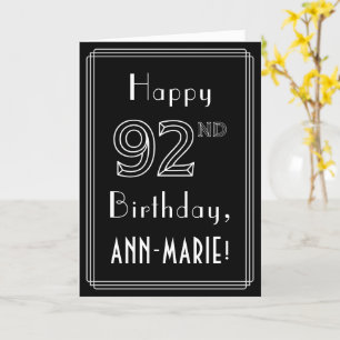 Tarjeta 92º cumpleaños: Art Deco Style # 92 y nombre perso
