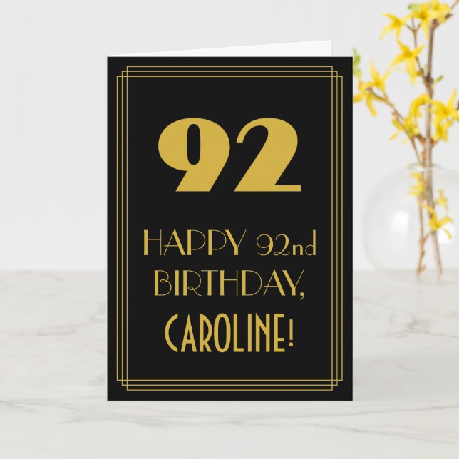 Tarjeta 92º cumpleaños - Aspecto inspirado en el Art Deco  (flor amarilla)