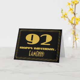 Tarjeta 92º cumpleaños: Nombre + Art Deco Inspirado Aspect