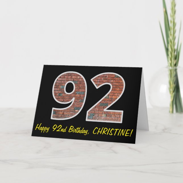 Tarjeta 92º cumpleaños - Patrón de pared de ladrillo "92"  (Anverso)
