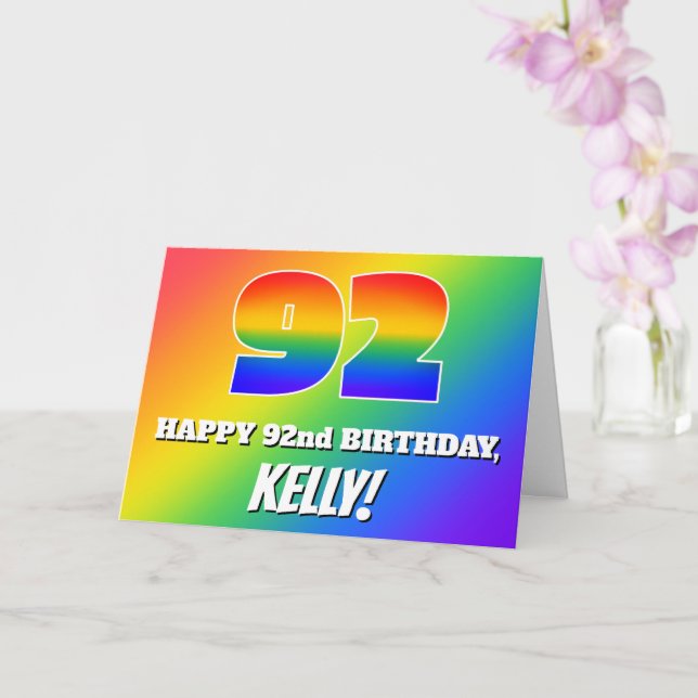 Tarjeta 92.º cumpleaños: Patrón arcoiris multicolor # 92 (Orquídea)