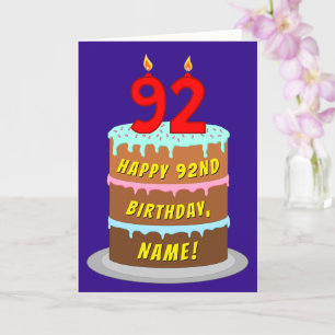 Tarjeta 92.º cumpleaños: Torta divertida y velas + nombre 