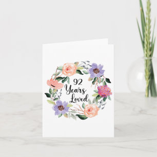 Tarjeta 92 años amados 92º cumpleaños floral 92 años amado