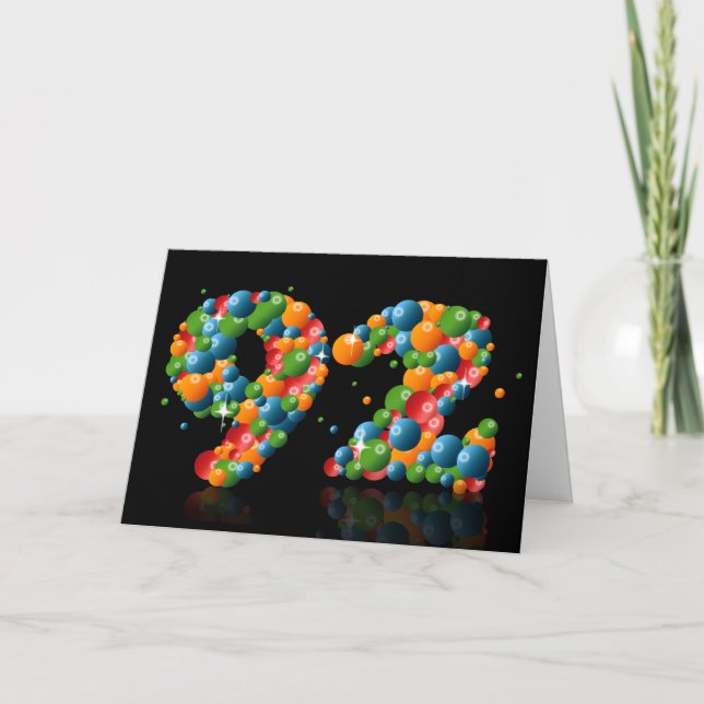 Tarjeta 92° cumpleaños con números formados de bolas (Anverso)