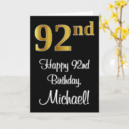 Tarjeta 92 cumpleaños ~ Elegante lujoso Faux Gold Look #
