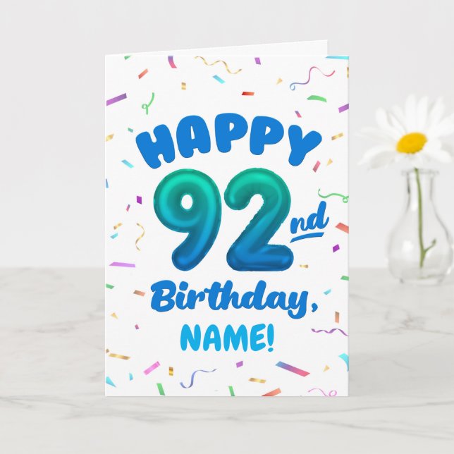 Tarjeta 92nd Balloon Number Custom Name Birthday Card (Planta pequeña)