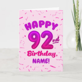 Tarjeta 92nd Balloon Number Custom Name Birthday Card