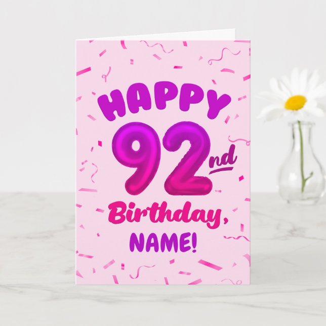 Tarjeta 92nd Balloon Number Custom Name Birthday Card (Planta pequeña)