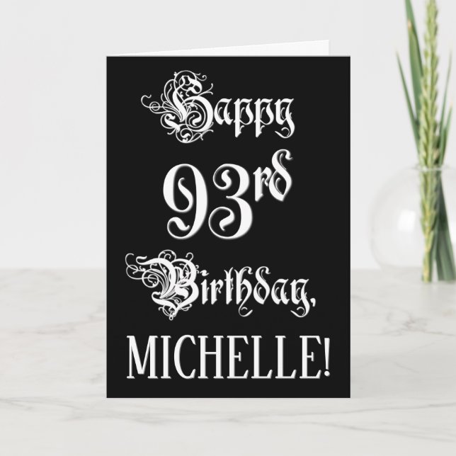 Tarjeta 93.ª Cumpleaños: Elegante guión + nombre personali (Anverso)