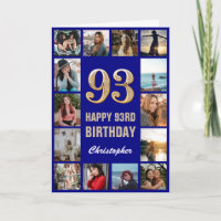 93.ª feliz cumpleaños Collage de fotos azul y oro 