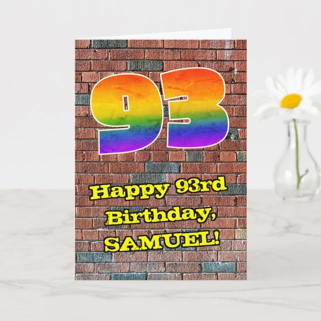 Tarjeta 93.º cumpleaños: Arcoiris 93 inspirado en graffiti (Planta pequeña)